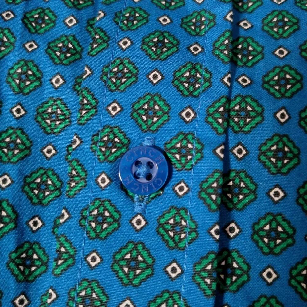 Cinch Shirt XXL 16-18 Button Down Blouse Blue Green Geometric Western Long Sleev - Picture 11 of 11